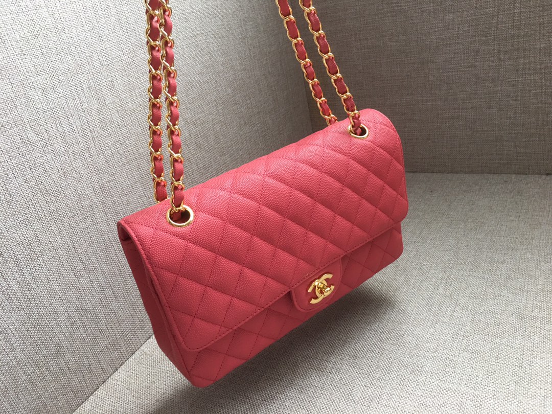 Medium Classic Flap Caviar Bag A01112 Rose Red/Gold